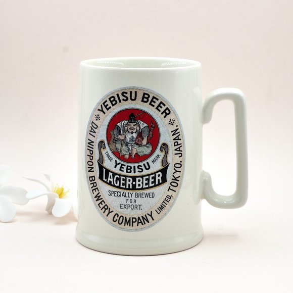 YEBISU Kitchen Yebisu Lager Ceramic Beer Mug Collectible Japanese Beer Mug Vintage Novelty